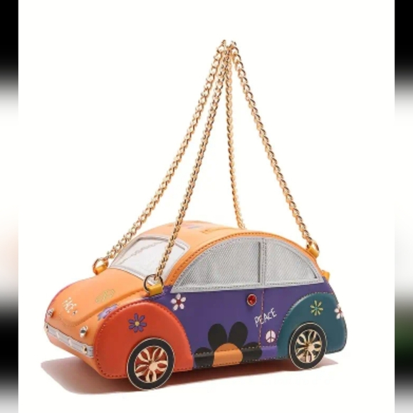 Cartoon Car Shaped Bag, Creative Chain Shoulder Bag, Funny Colorblock Novelty Ha - Picture 2 of 8